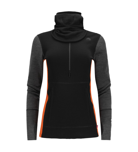WarmWool Hoodsweater w/zip W's Jet Black/Marengo/Gold Flame